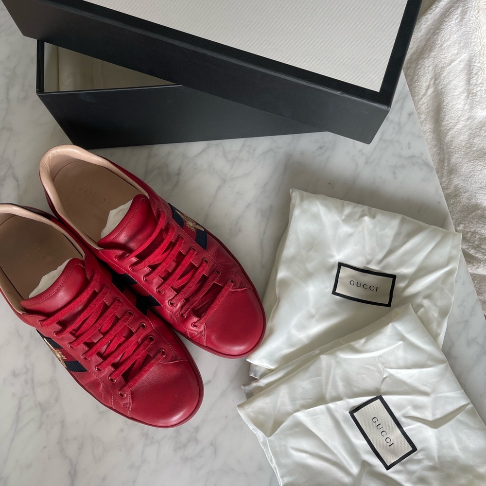 Gucci Ace Sneakers with Navy Stripe - Picture 11 of 11